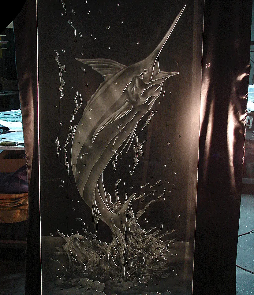 エッチングガラス　目隠し・仕切りガラスの製作事例