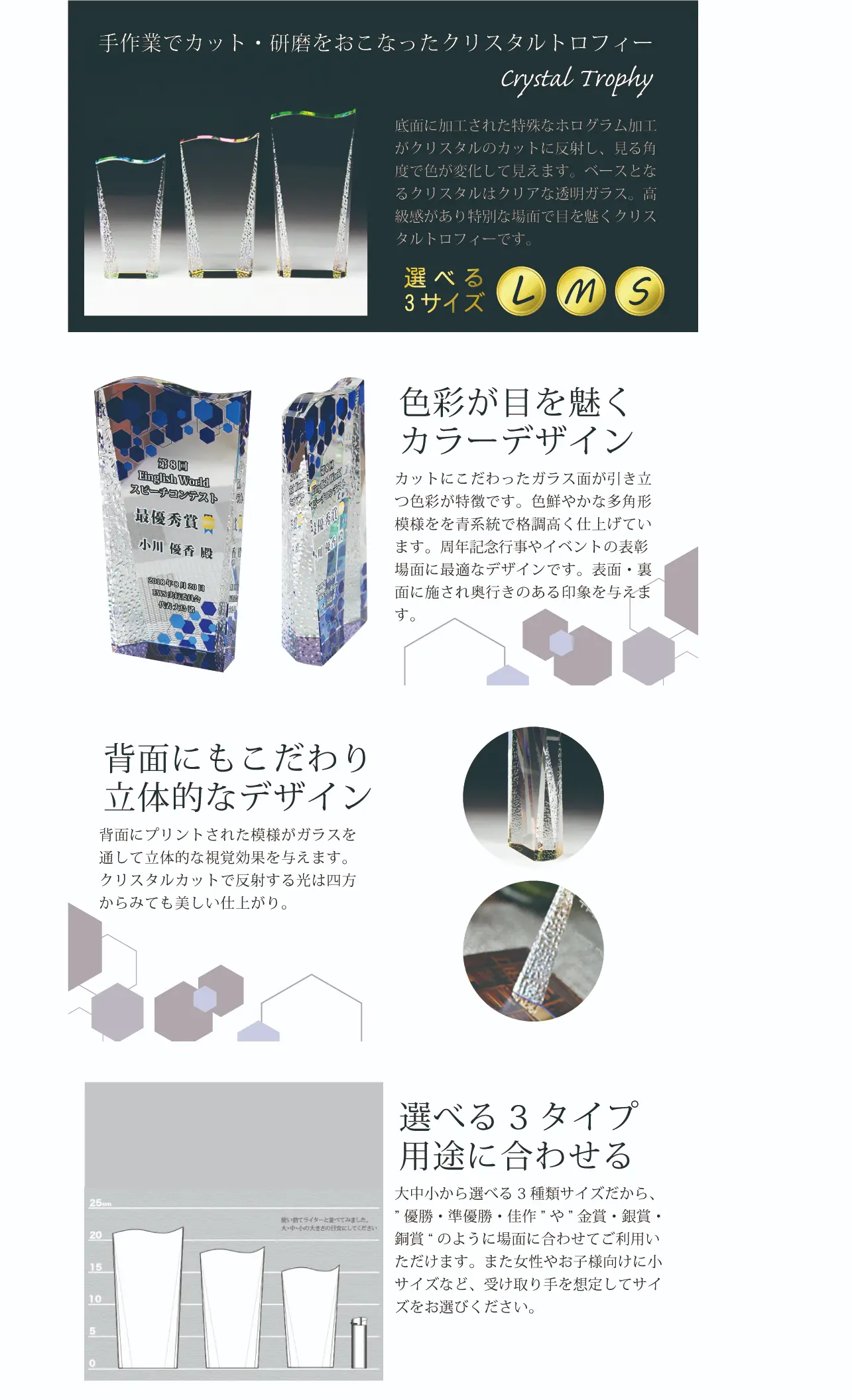 手作業でカット・研磨をおこなったクリスタルトロフィー