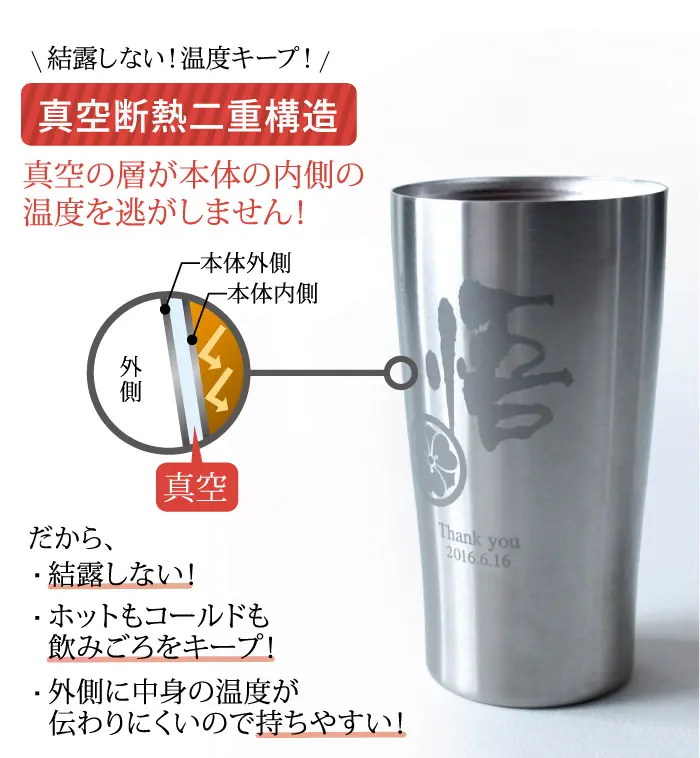 真空の層が本体の内側の温度を逃しません